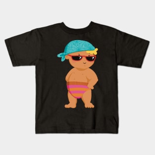 Vacation mood on - the toddler King of the beach enjoying the holiday , free Kids T-Shirt